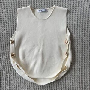 Zara Cream Sleeveless Top with Gold Accents